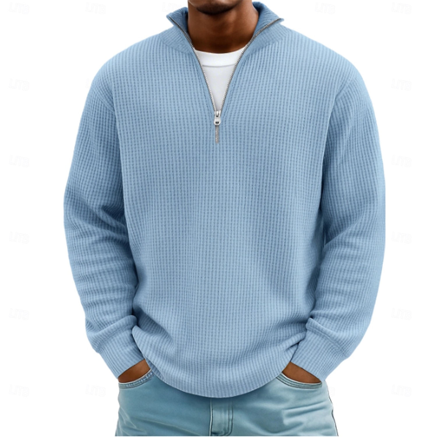 Hombre Camisetas polo con diseño de gofre Con Texturas Casual Exterior Zip Cremallera de un cuarto Manga Larga Moda Moderno Color sólido Plano De Punto Otoño invierno Otoño Primavera & Otoño Ajuste 2026 - $25.99 –P1