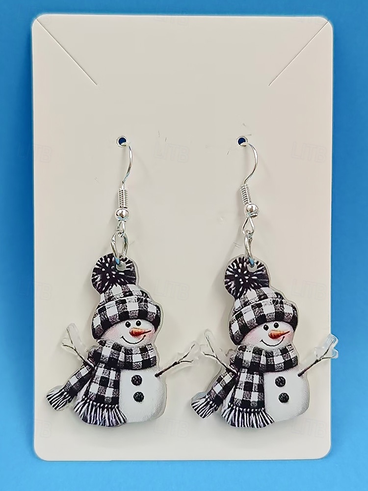 Cercei acrilici pentru femei cu model om de zăpadă de Crăciun – design festiv cu eșarfă și căciulă, perfecți pentru petreceri și ținute de iarnă 2025 - $9.99 –P9