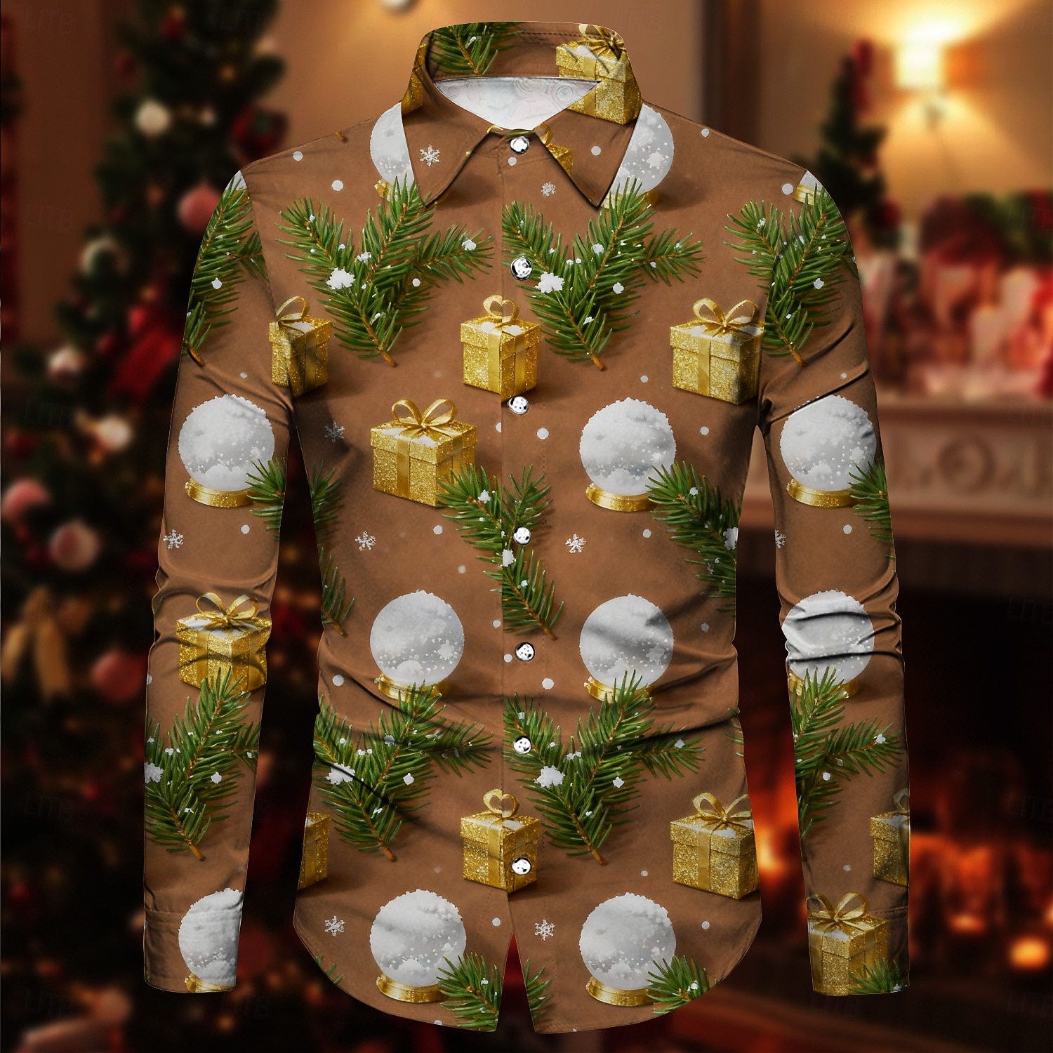 Karácsony Hosszú ujjak Gombos ing Mikulás Grafikus Újdonságok Vicces mert Férfi Felnőttek 3D nyomtatás mert Karácsony Farsang Újév Parti 2025 - $29.99 –P1