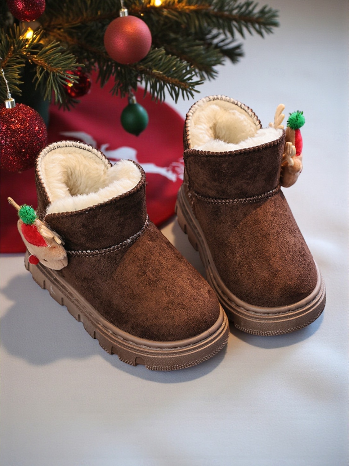 Теплые детские рождественские сапоги на меху с подвеской в виде оленя — уютная зимняя обувь для праздничных приключений 2025 - $26.99 –P4