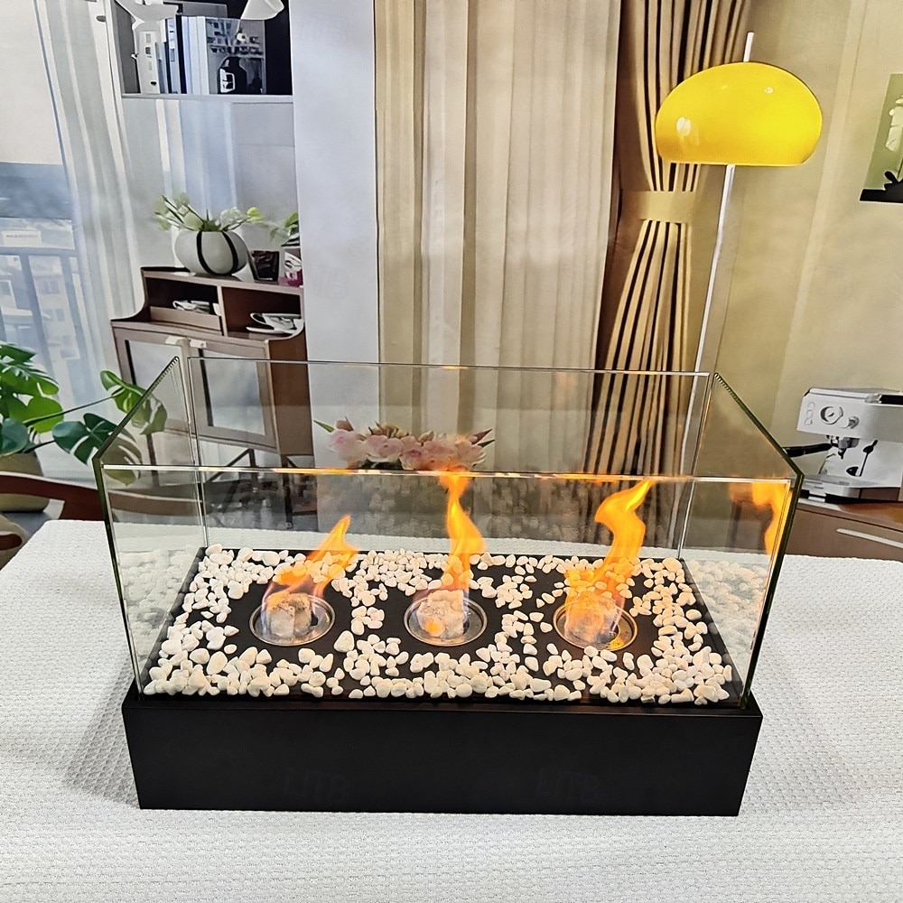 skleněný velký stolní krb přenosný ohniště s miskou na oheň, čisté hoření bioetanolu, bezodvětrávací krb pro vnitřní i venkovní terase, párty 2026 - $128.99 –P11