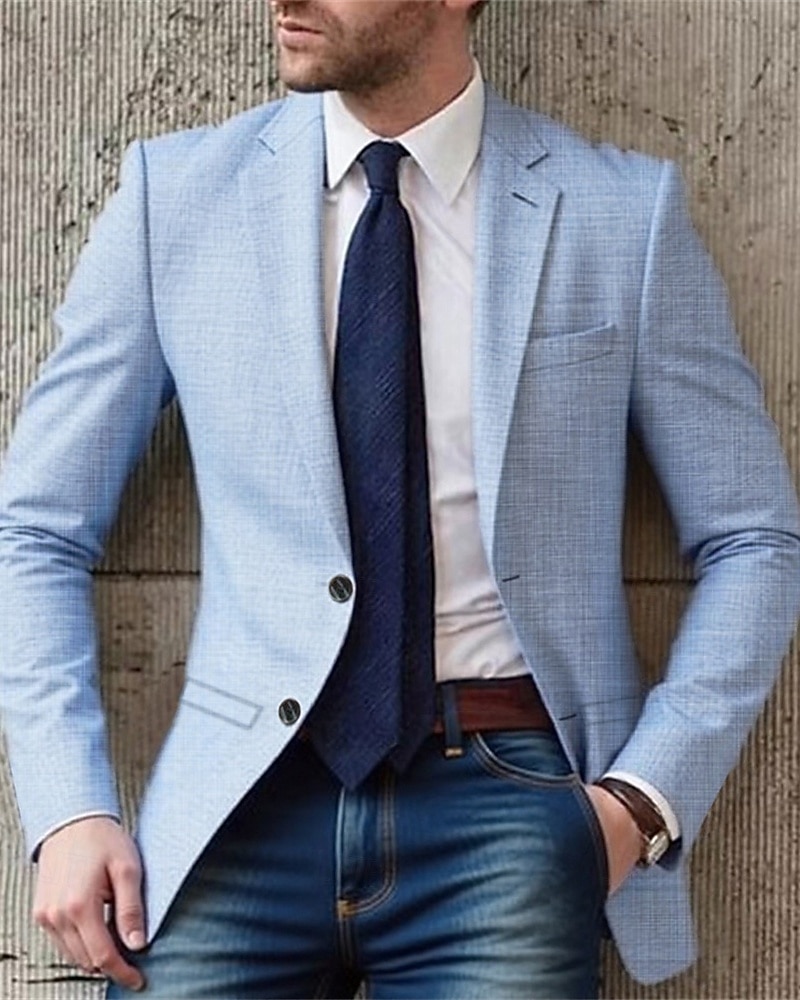 Homme Blazer Affaires Cocktail Fête de mariage Mode Occasionnel Printemps Automne Polyester Uni Avec Poches Boutons Confortable Simple Boutonnage veste Bleu Ciel Kaki Café de 2026 ? $43.99 –P1