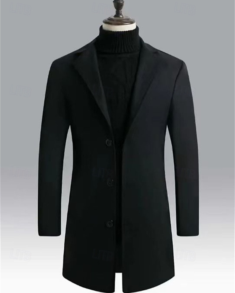Pánské Kabát Trenčkot Dlouhý trenčkot Dovolená Denní Podzim Zima Polyester Větruvzdorné Zahřívací Svrchní oděvy Oblečení Módní Klasické Bez vzoru Kapsy Klopa Jednořadové sako s jedním knoflíkem 2025 - $36.99 –P10