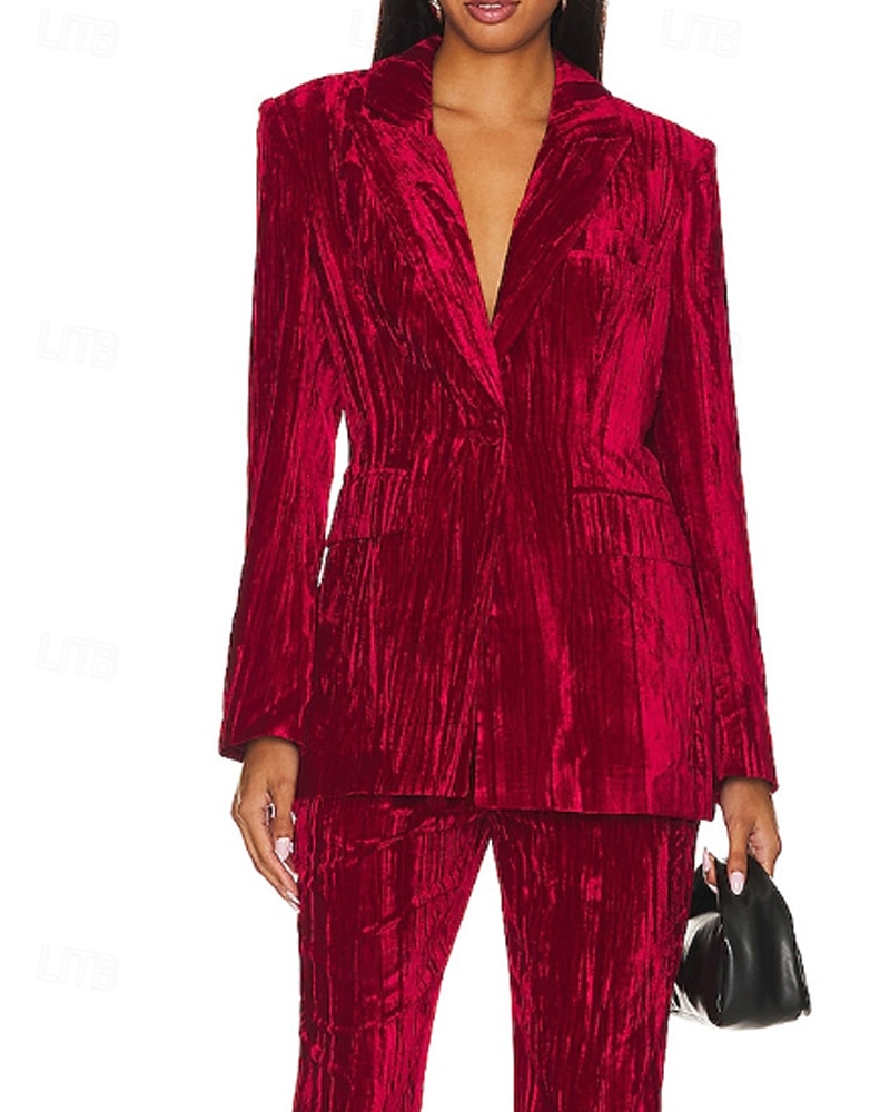 Dames Blazer Fluwelen blazers Comfortabel Zak Knop Modieus Effen Formeel Buiten Normaal Strijkijzer Normale pasvorm Lange mouw bovenkleding Zwart Wit Wijn Herfst Winter 2026 - $36.99 –P8