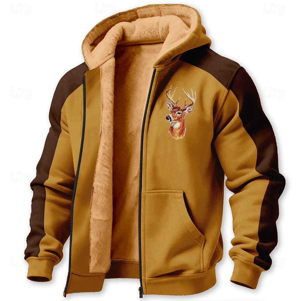 Men's Deer Fleece Hoodie Jacket Sweatshirt Classic Military Hunting Long Sleeve Crew Neck Outdoor Camping Light Brown Brown Gray Zip Up Fall Winter Designer S M L XL 2XL 3XL 2026 - $41.99 –P1
