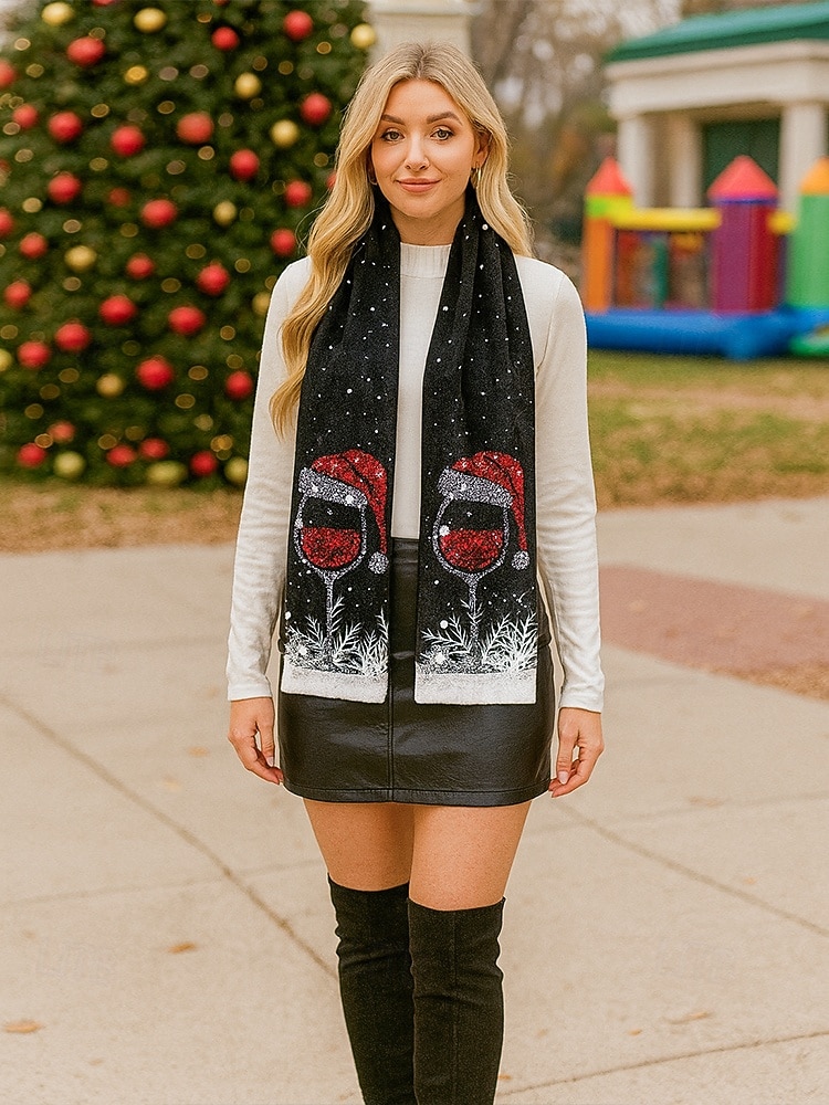 Écharpe de Noël pour femme, châle d'hiver doux avec imprimé bonnet de Père Noël, écharpe de cou confortable pour les fêtes et cadeaux festifs, plusieurs couleurs de 2025 ? $18.99 –P1