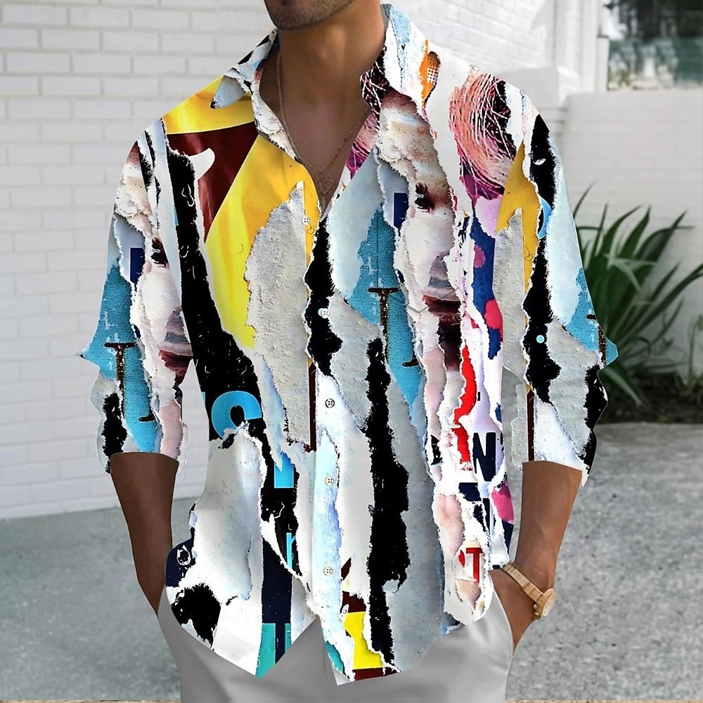 Miesten 3D Print Distressed Print Paita Button Up paita Pitkähihainen Muoti rento Päivittäin Katuvaatteet Loma Kevät Syksy Sänkyjen avaus 3D-tulostus kauluspaidat Edessä yksi tasku Sininen 2026 - $27.99 –P1