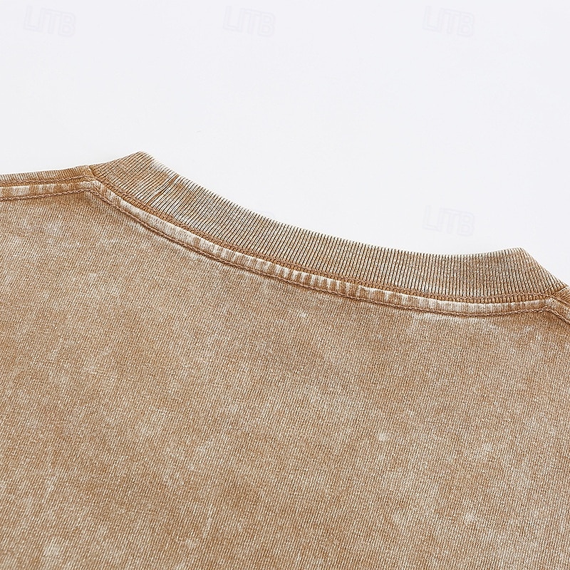 Herr T-shirt Tvätta skjorta i 100 % bomull Kortärmad Rund hals Sommar Vår Alla årstider Ensfärgat Elegant Vintage Neutral Ficka Crewneck Urblekt Ledigt Hem Utomhus Ljusblå Aprikos Svart Topp t-shirt 2026 - $20.99 –P13