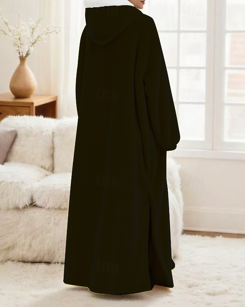 Damen Schlafanzug Freizeitkleidung Flanell Warm Mode Tragbarer Decken-Hoodie Einfarbig Tasche Heim Täglich Bett Langarm Kapuzenpullover Schwarz Marineblau Königsblau Grün Hellgrau Herbst Winter 2026 - $59.99 –P15