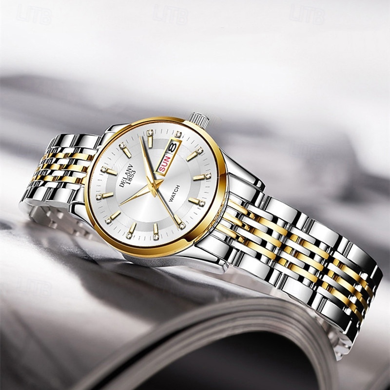 Două ceasuri noi și la modă cu cuarț pentru cupluri - carcasă din oțel inoxidabil, rezistență la apă IPX7, calendar dublu luminescent, dată și afișaj duminică/luni, curea din aliaj - cadou ideal 2025 - $24.99 –P3