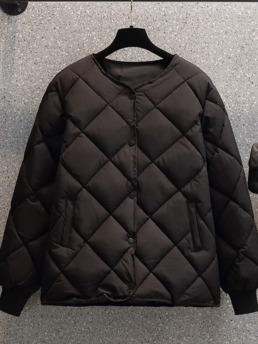 Dame Vattert jakke Bekvem Pustende Lomme Knapper Fritid عادي Feriereise Gate Avslappet Dagligdagstøy Enkeltkneppet Kort Crewneck Normal Langermet Yttertøy Svart Hvit kaffe Vår Høst 2026 - $25.99 –P9