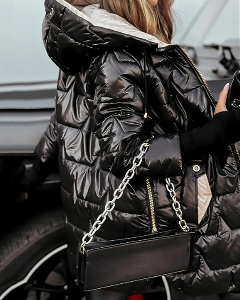 Women's Down Jacket Puffer Jacket Quilted Jacket Warm Comfortable Zipper Pocket Fashion Casual Plain Street Daily Wear Going out Zipper Regular Hooded Regular Fit Long Sleeve Outerwear Black 2026 - $31.99 –P4
