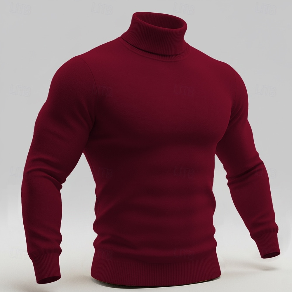 Herr Pullover tröja Stickad tröja Ribbad Sticka Vanliga toppar Stickat Slät Polokrage Mode Grundläggande Semester Dagliga kläder Kläder Höst Vinter Vin Svart S M L 2025 - $28.99 –P6