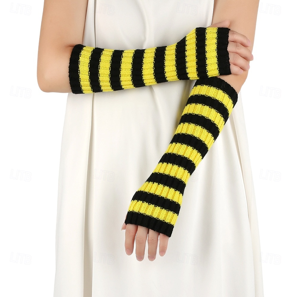 Women's 1 Pair Half Finger / Knitted Gloves Streetwear / Outdoor Gloves - Striped Print 2026 - $15.49 –P10