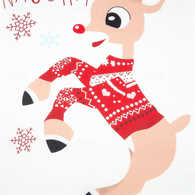 2025年 ファミリールック クリスマス クリスマスファミリーパジャマ パジャマ ファミリーセット グラフィック しか 家 プリント ルビーレッド 長袖 日常 マッチング衣装  コレクション – $21.99 –P3