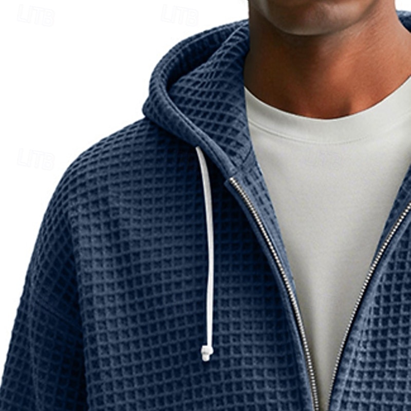 Homens Moletom Full Zip Hoodie Moletons Waffle Adamascado Branco Vermelho Azul Marinha Verde Escuro Com Capuz Tecido Zíper Textura Desportos e Ar livre Casual Diário Roupa de rua Legal Roupa de de 2025 por $32.99 –P12