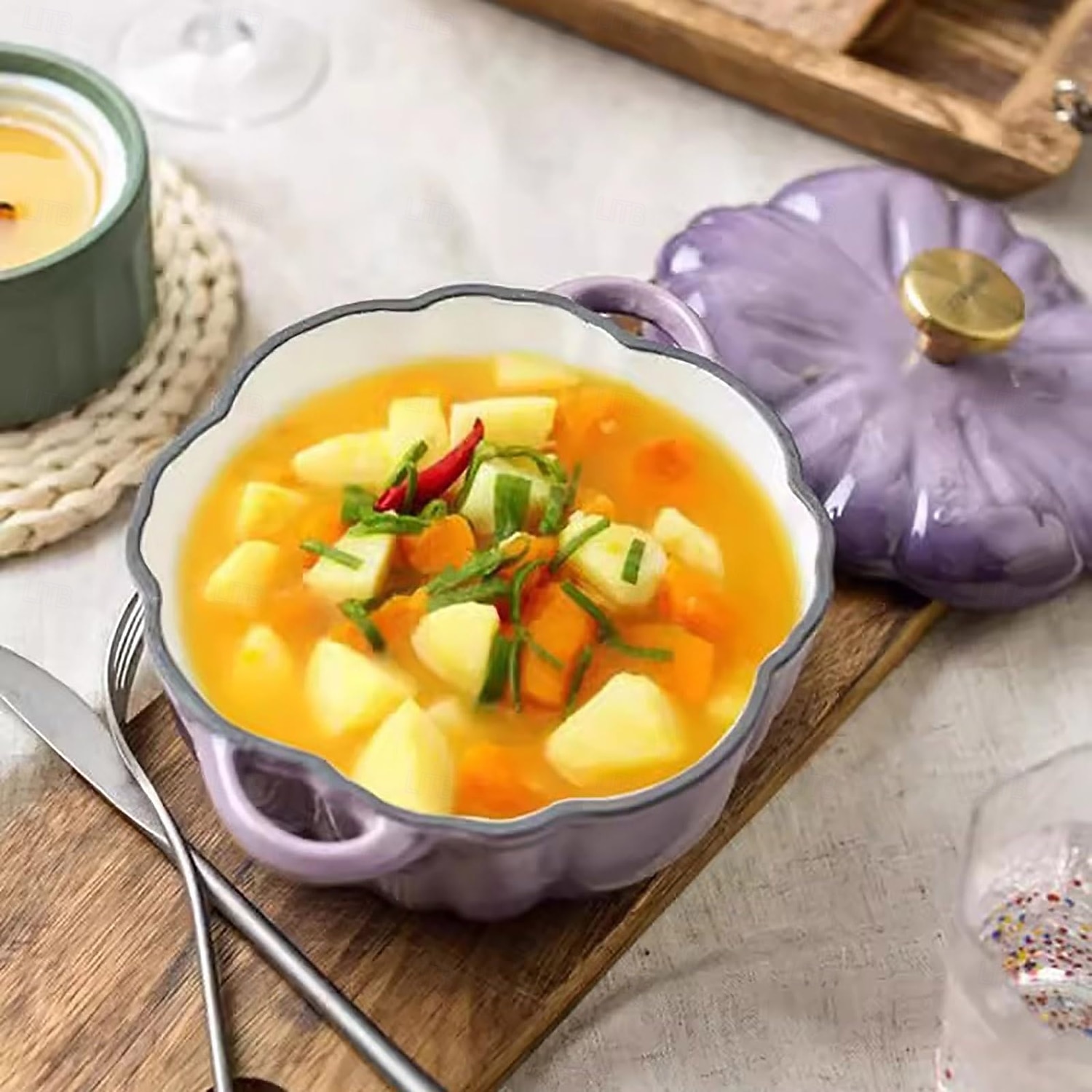 кастрюля из тыквы, эмалированная антипригарная тыквенная жаровня с крышкой, форма для запекания из тыквы с крышкой, тыквенная запеканка с осенним и праздничным декором, идеально подходит для 2025 - $91.99 –P2