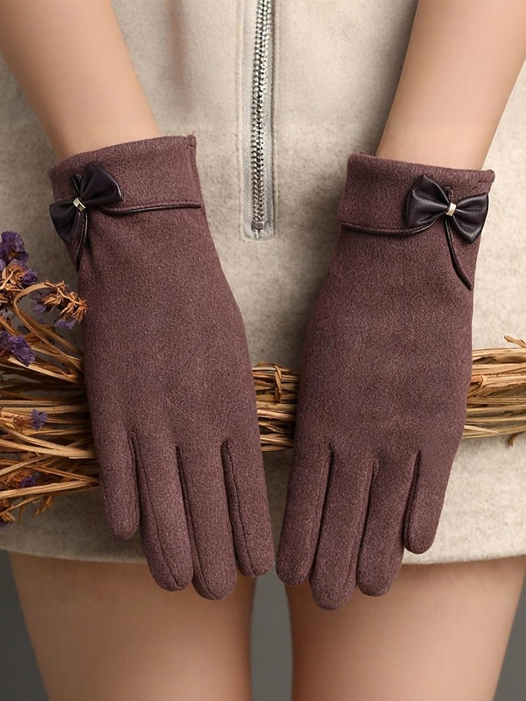 Mănuși de Crăciun pentru femei cu ecran tactil – material cald din poliester cu un design drăguț cu funde, perfecte pentru petreceri și ținute de iarnă 2025 - $11.99 –P1