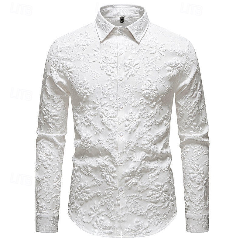 Homens Camisa Social Camisa casual camisa de botão Preto Branco Manga Longa Floral Tecido Lapela Férias Casual Jacquard Roupa Moda Chique & Moderno Casual Informal mas elegante de 2026 por $29.99 –P8