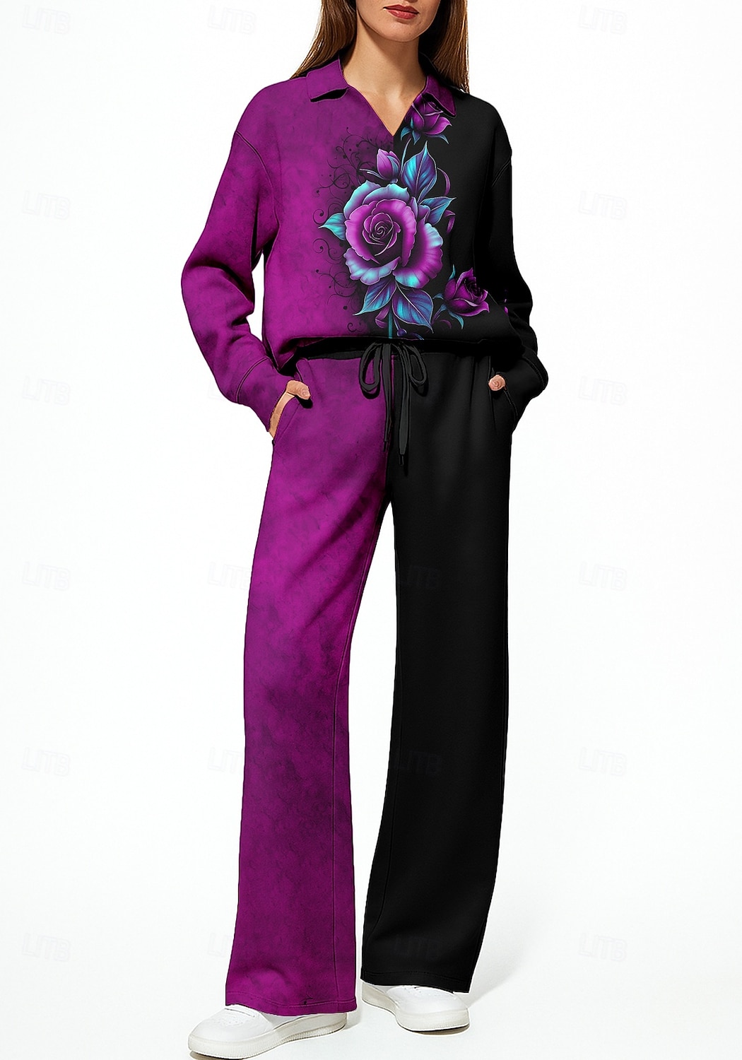 Damskie Bluza dresowa Dres Dres 2-częściowy Ściągana na sznurek Kieszeń Kwiaty Zestaw odzieży sportowej Zestawy odzież Jesień Zima Różowy Czerwony Kariera Na zewnątrz Podróże Lekki Moda Długi rękaw 2026 - $44.99 –P1