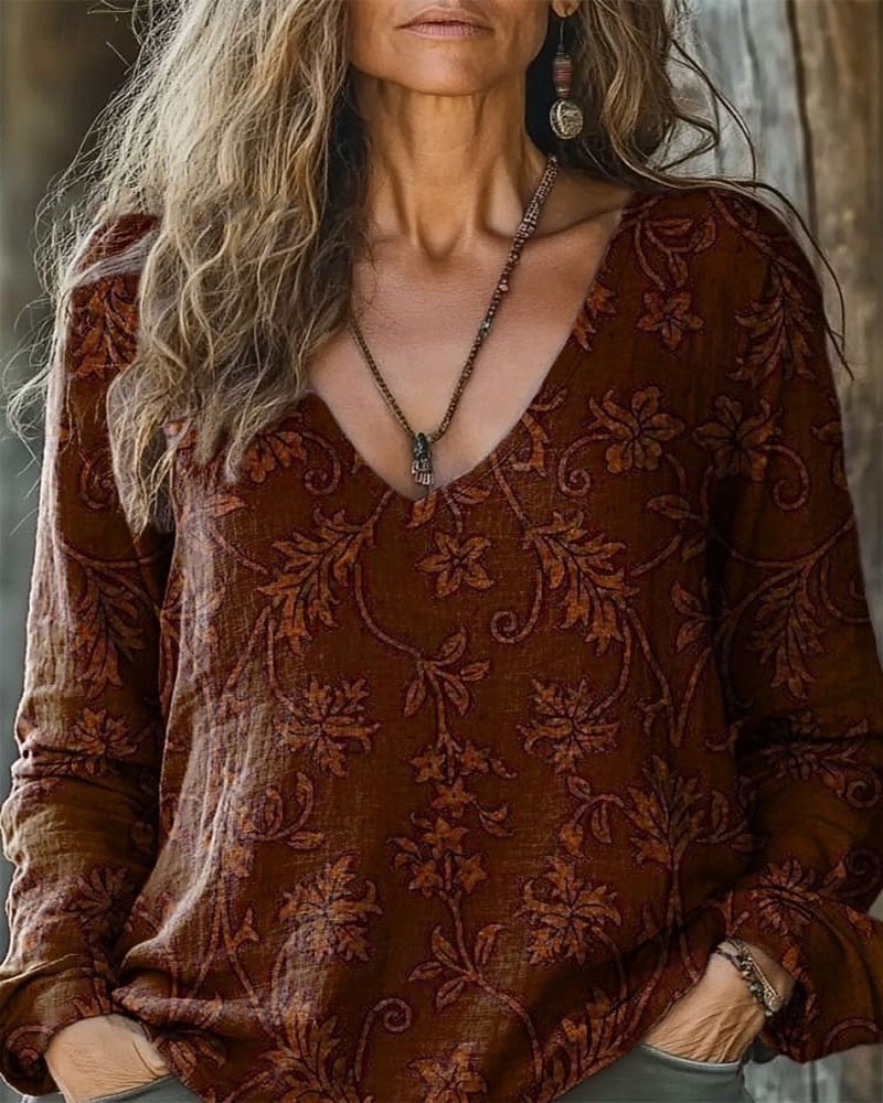 Damen Boho-Hemd Bluse Gerafft Blumen Grafik Elegant Vintage Stilvoll Langarm V Ausschnitt Normale Oberteile Täglich Ferien Ausgehen Blau Wein Armeegrün Rote Violett Frühling Herbst 2026 - $26.99 –P2