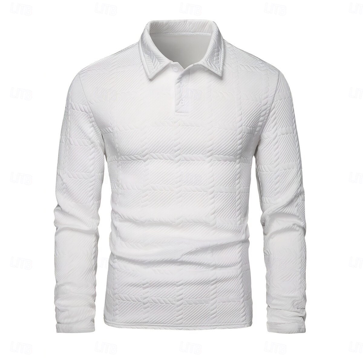 Herre Med Tekstur Golf poloskjorter Avslappet Virksomhet Knaphul Langermet Mote Grunnleggende Helfarge rutete Jacquard Høst Vinter Alle årstider Normal Militærgrønn Med Tekstur 2026 - $20.99 –P3