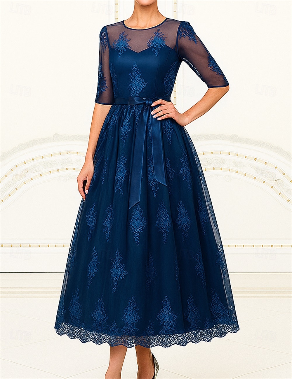 A-Linie Knöchellänge Partykleid Cocktailkleid Kurzarm Rundhalsausschnitt Elegant Formell Spitze Brautmutterkleid mit Spitze 2025 - $69.99 –P3