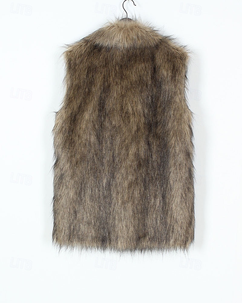Women's Vest Faux Fur Coat Warm Comfortable Furs & Leathers Casual Color Gradient Vacation Street Casual Daily Wear Long Turndown Regular Fit Sleeveless Outerwear Black White Brown Fall Winter 2026 - $21.99 –P4