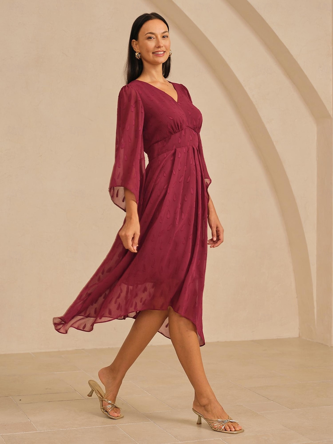 Women's Chiffon Maxi Dress Paisley Pattern Burnout Sheer Effect V Neck  Three Quarter Sleeve Suitable Spring Fall Vacation Gathering 2026