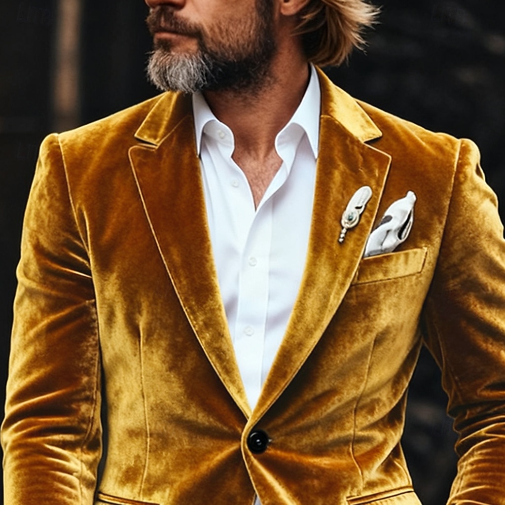 Hommes Manteau d'Hiver Blazers en velours Formel Tenue de soirée Événement / Fête Classique Automne & Hiver Velours Couleur Unie Droit 1 bouton veste Rouge 1 Jaune Bleu Roi Vert foncé de 2025 ? $74.99 –P2
