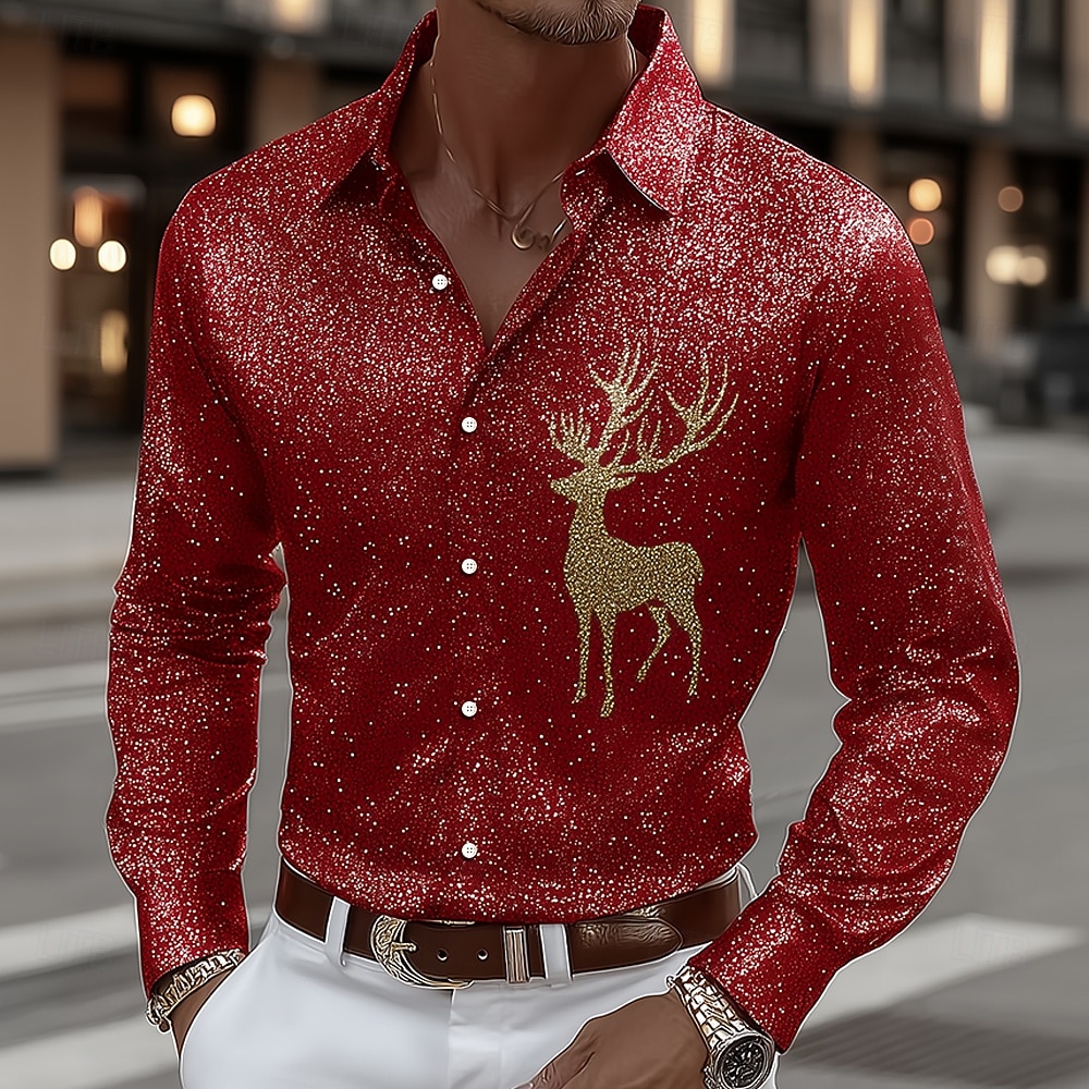 Natale Per uomo Renna Glitter scintillanti Animale di Natale Camicia Camicia in raso Camicia elegante Manica Lunga Vintage Retrò All'aperto Ferie Primavera Autunno Collo ripiegato Stampa 3D Camicie del 2026 a $29.99 –P2