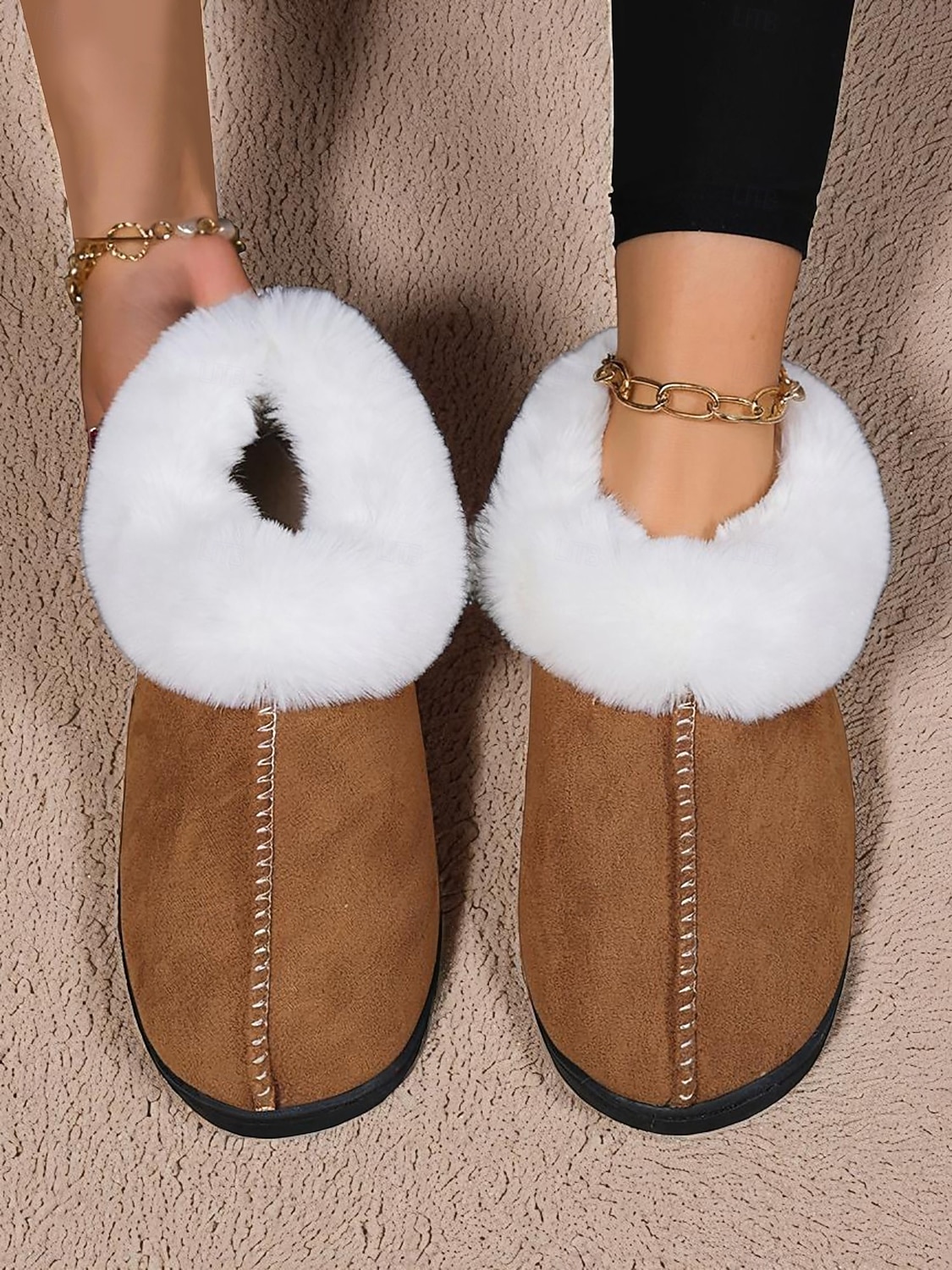 Pantufas femininas forradas com lã quente e gola de pele sintética, calçados confortáveis e antiderrapantes para ambientes internos, pantufas de inverno estilosas para mulheres &conforto de férias de 2026 por $14.99 –P3