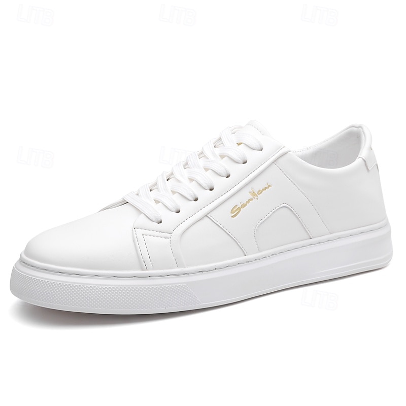 Zapatillas casuales de piel sintética blanca para hombre con panel de acento marrón y diseño con cordones, zapatos de calle cómodos para atuendos urbanos y deportivos diarios. 2026 - $46.99 –P1