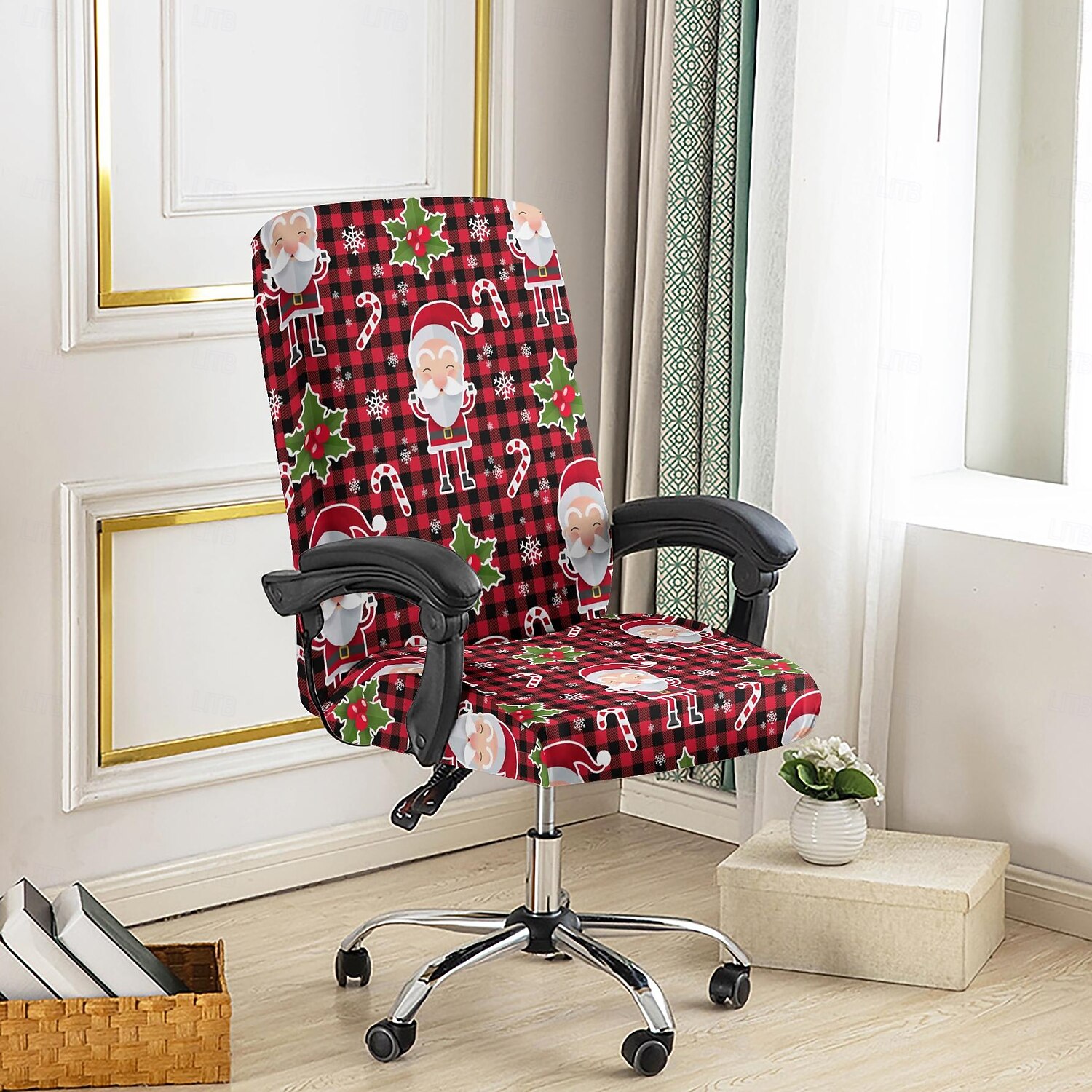 Fundas navideñas para sillas y taburetes de oficina, fundas elásticas de poliéster con estampado geométrico para la decoración navideña del hogar. 2025 - $14.99 –P5