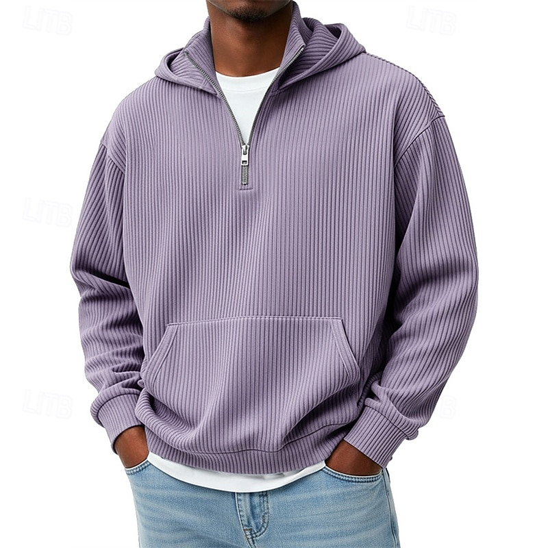 Męskie Bluza z Kapturem Bluza z kapturem na zamek błyskawiczny Czarny Biały Czerwony Granatowy Ciemnozielony Kaptur Równina Kieszeń Quarter Zip Sport i turystyka Codzienny Święto Sztruks Poliester 2025 - $33.99 –P11