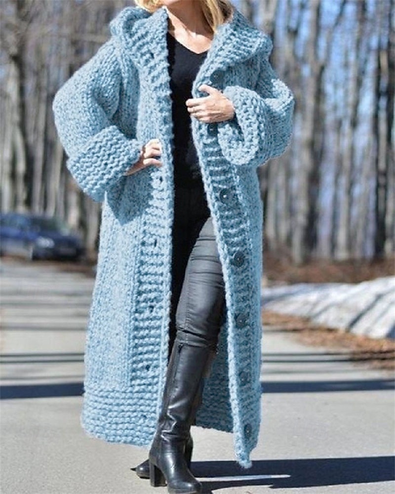 Mujer Pulóveres Cárdigan Elegante Moda Ropa de calle Color sólido Con Capucha Retazos Botones De Punto Manga Larga Tops largos Tejer Exterior Diario Noche Negro Amarillo Otoño Invierno 2025 - $53.99 –P10