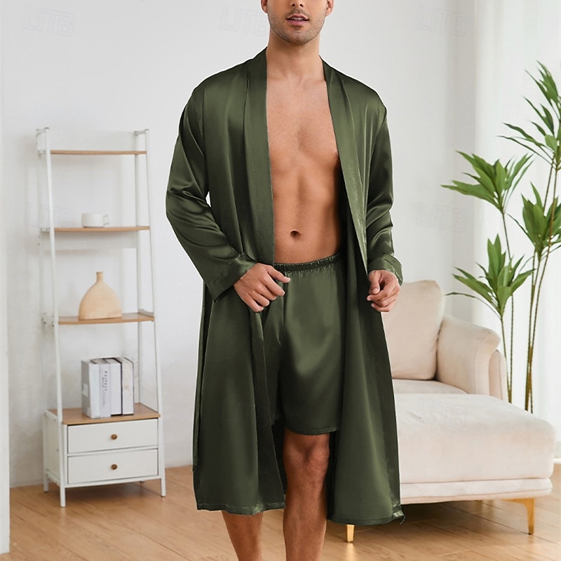 Herren Schlafanzug Seidenrobe Nachtwäsche Schlafanzug Set Einfach Mode Stilvoll Klassisch Heim Täglich Bett Polyester Komfort Weich V Ausschnitt Langarm Frühling Herbst Champagner Wein 2026 - $51.99 –P10