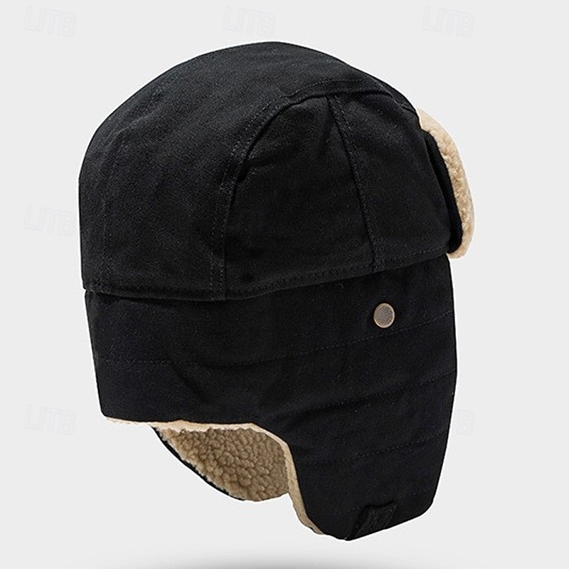 Men's Trapper Hat Ushanka Hat Aviator Hat Ear Flap Hat Winter Hats Black Navy Blue Cotton Fleece Fashion Vintage Style Modern Contemporary Daily Wear Date Solid / Plain Color Thermal Warm Windproof 2026 - $13.99 –P4