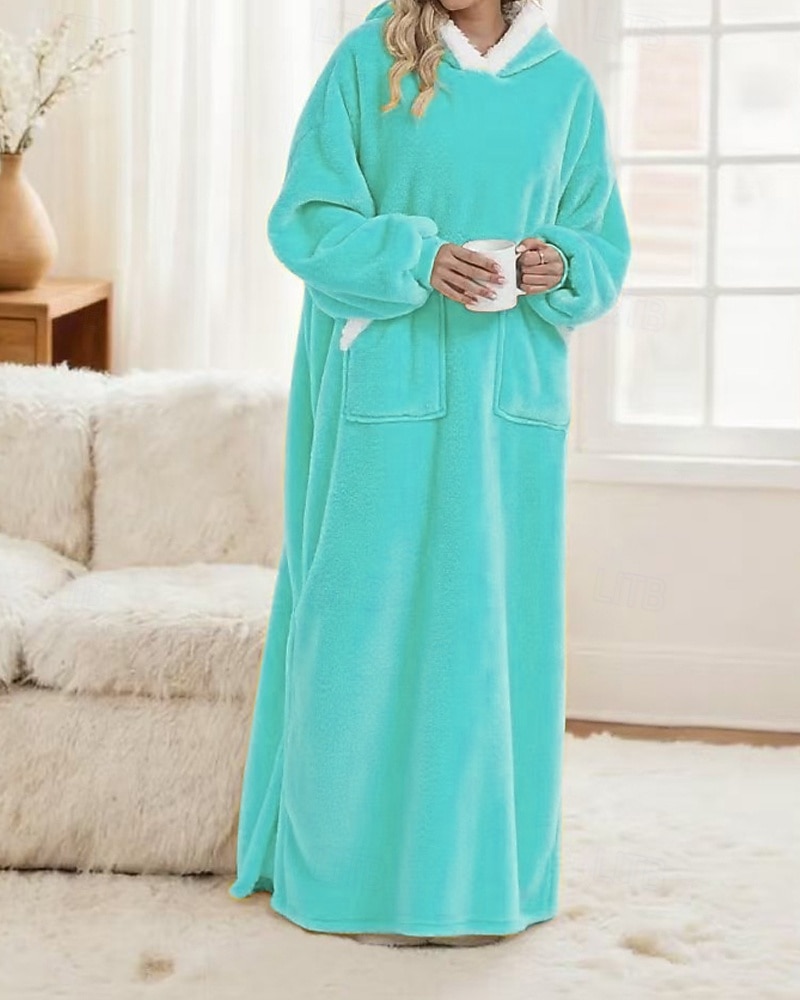 Damen Schlafanzug Freizeitkleidung Flanell Warm Mode Tragbarer Decken-Hoodie Einfarbig Tasche Heim Täglich Bett Langarm Kapuzenpullover Schwarz Marineblau Königsblau Grün Hellgrau Herbst Winter 2026 - $59.99 –P7