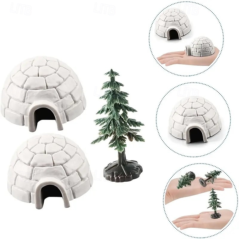 10-Piece Mini Arctic Igloo and Evergreen Tree Figurine Set, Plastic Mini Shelters with Snow-Covered Trees, Mushroom-Themed Garden Decoration Toys, Perfect for Desktop and Bookshelf Displays 2025 - $15.49 –P2