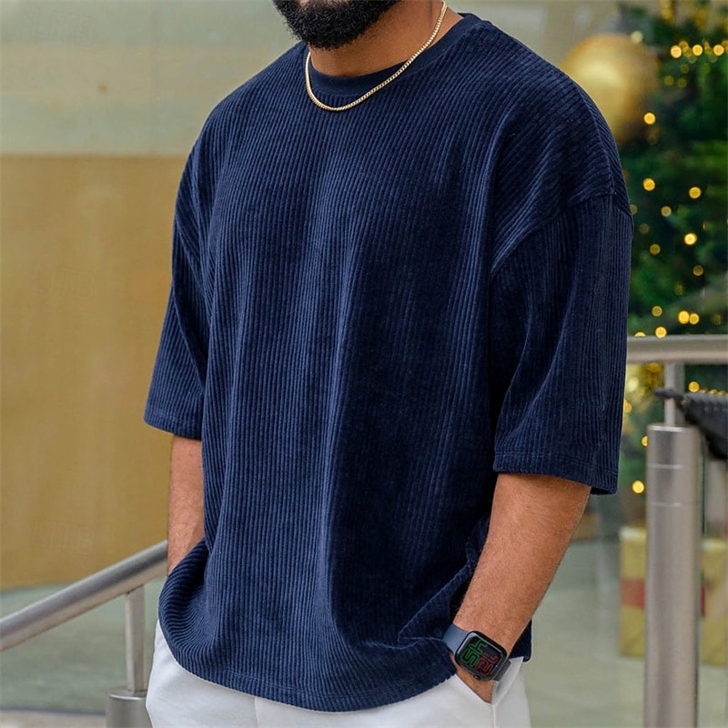 Per uomo Maglietta Camicia di Velluto a Coste Camicia a Maniche Corte Manica Corta Girocollo Estate Semplice Moda Designer Essenziale Jacquard Vacanza Streetwear Uscire Vinaccia Nero Bianco Maglietta del 2025 a $8.99 –P6