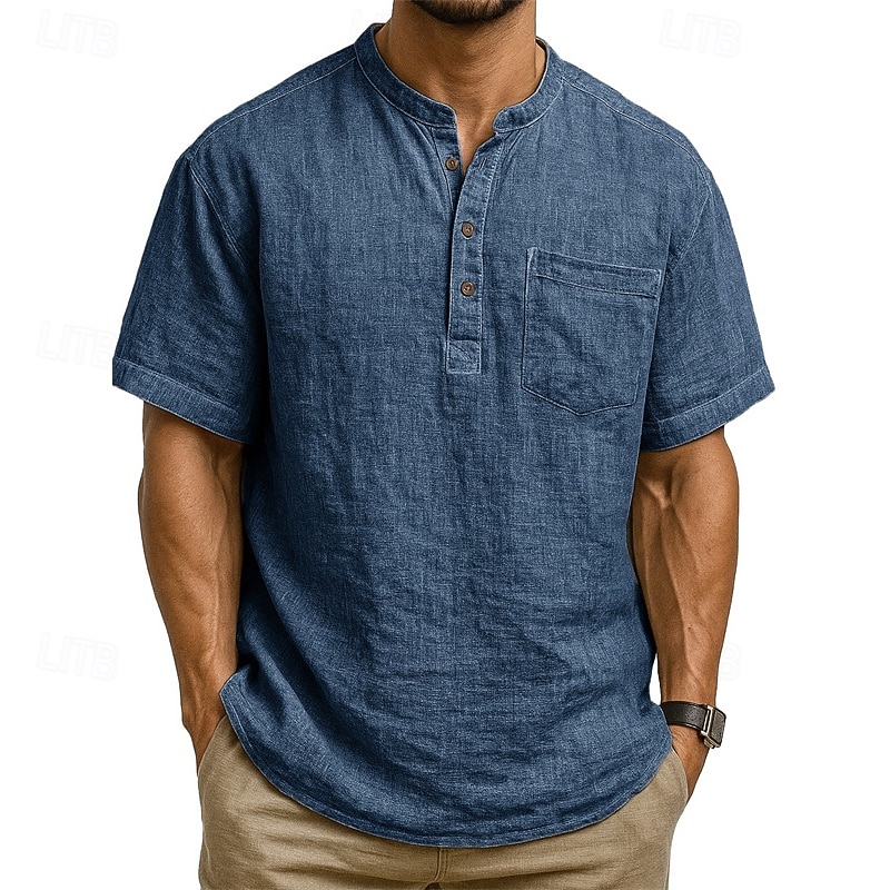 Pánské Košile Popover košile Letní košile Košile pro volný čas Plážová košile Černá Bílá Světle zelená Tmavě zelená Fialová Krátký rukáv Bez vzoru Kulatý límeček Dovolená Havajské Kapsy Oblečení 2025 - $23.99 –P9