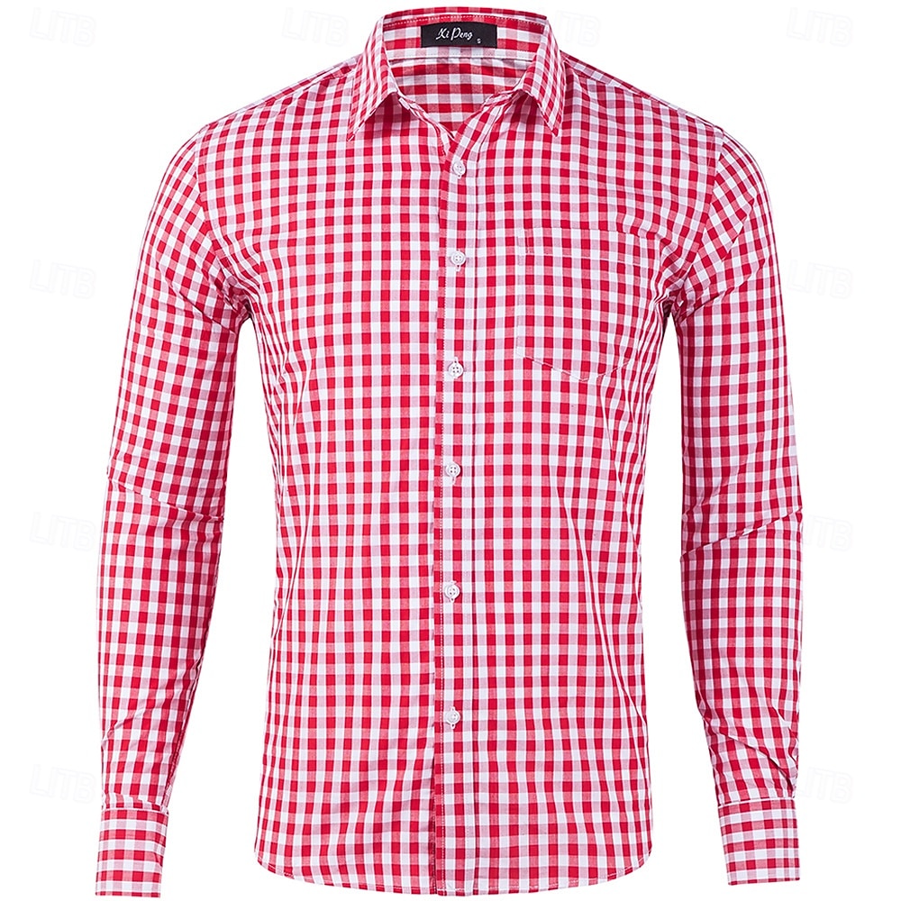 Men's Shirt Dress Shirt Casual Shirt Plaid Shirt Button Up Shirt Red Long Sleeve Checkered Lapel Daily Business Clothing Apparel Cotton Blend Fashion Smart Casual 2026 - $26.99 –P2