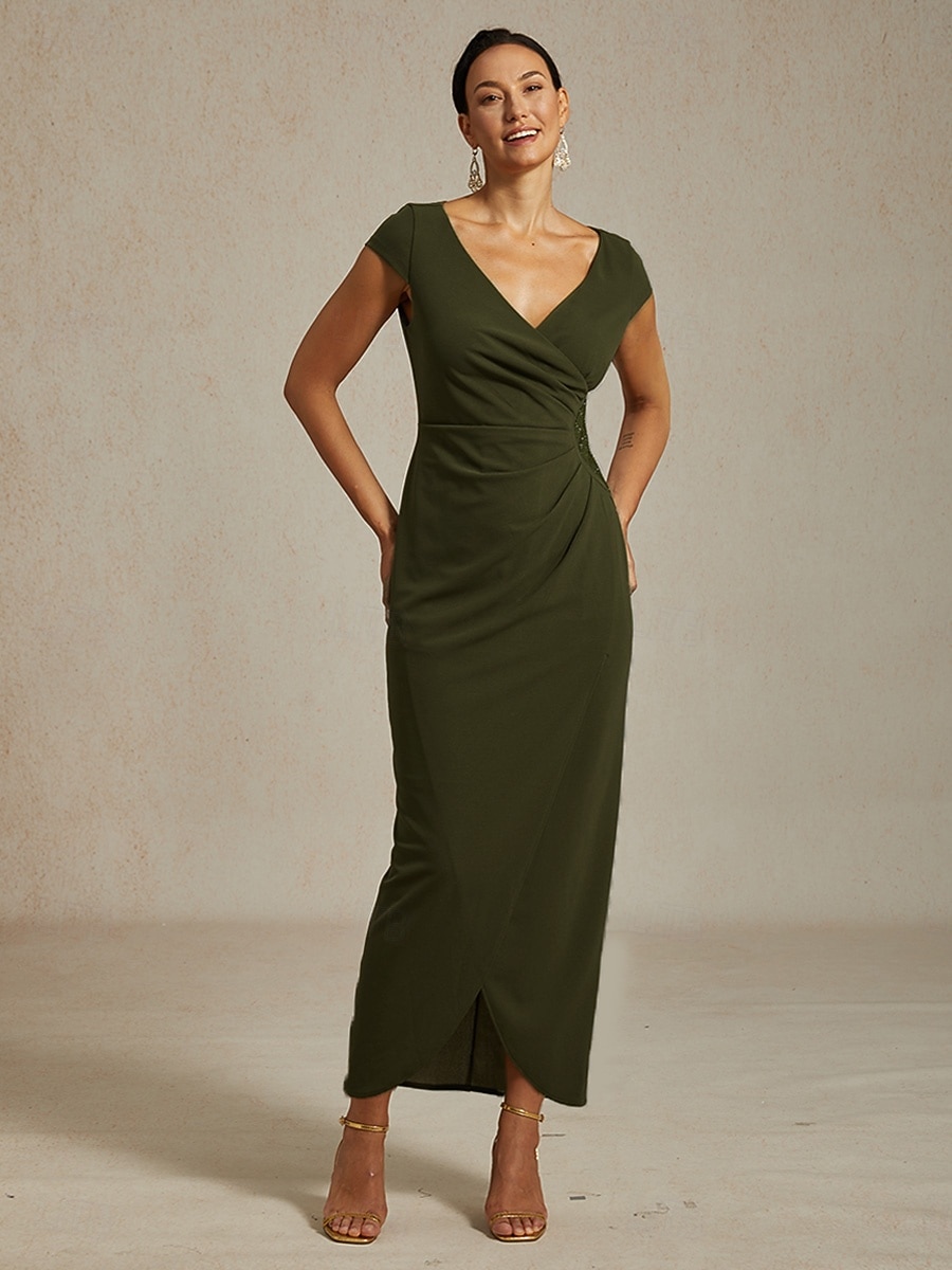 solid short sleeve maxi sheath dress Women's Maxi Dress Sheath Dress Elegant Regular Fit Solid Color Short Sleeve V Neck Ink Blue 2026
