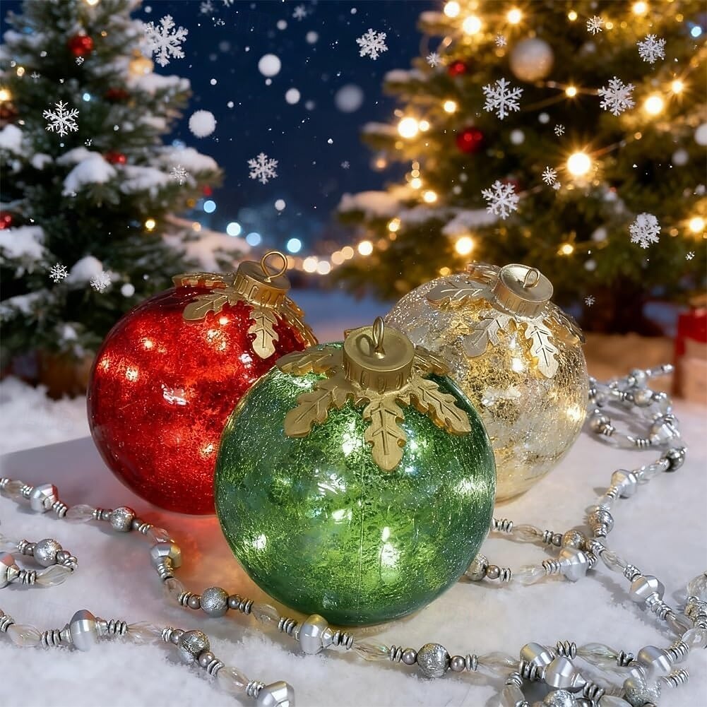 Julepynt Bord Rød Gull Grønn Kula Julelys Kula LED Lampe Forhåndsbelyst med Myk Hvit LED Bord Xmas Hjem Fest Midtpunkt Mantel 2025 - $31.99 –P4