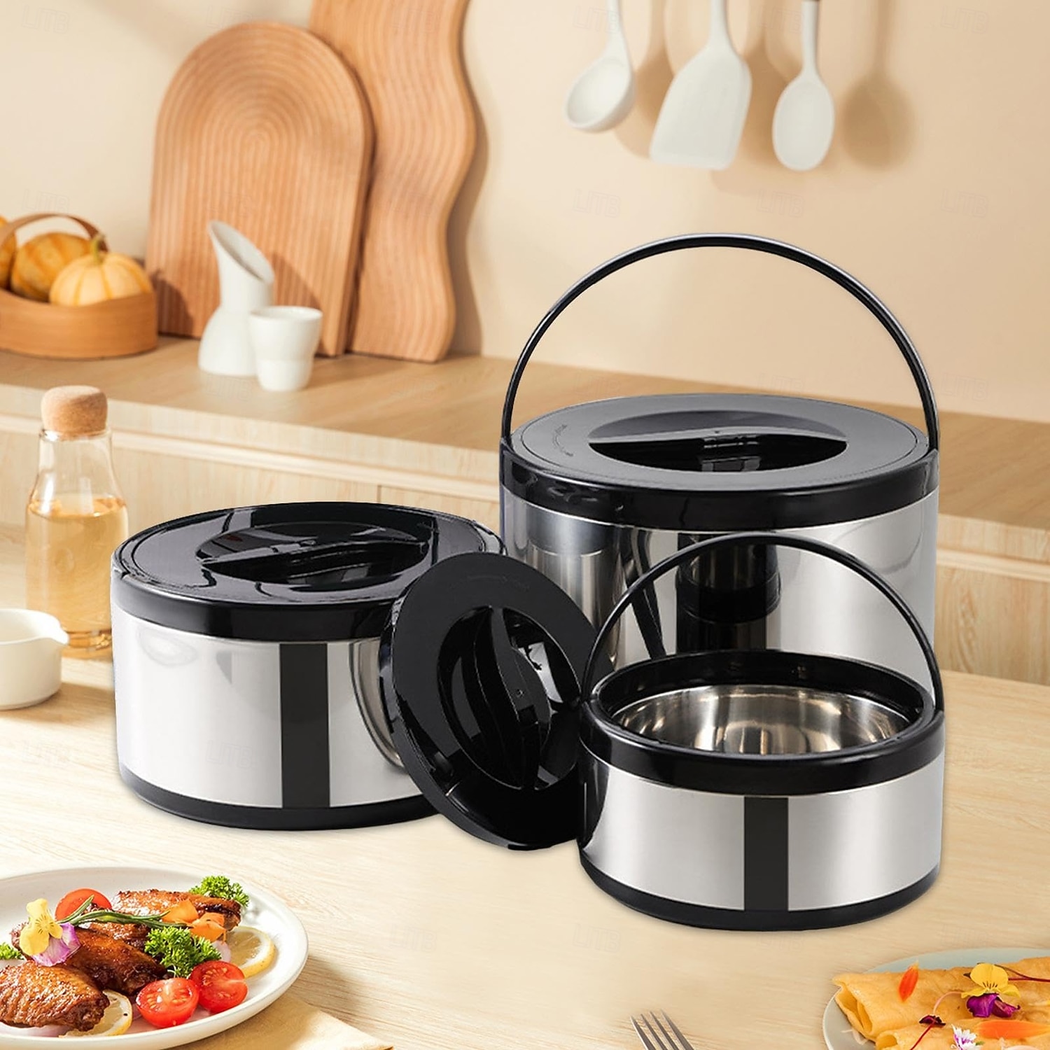 Contenitore termico per alimenti in acciaio inossidabile da 3 pezzi, contenitore termico portatile a prova di perdite per zuppa da viaggio, campeggio all'aperto, bianco del 2025 a $85.99 –P4