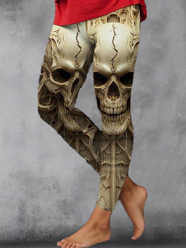 Women's Leggings Vacation Vintage Fashion Ankle-Length High Waist Graphic Skull Printing Soft Breathable Stretchy Vacation Street Causal White Blue Green Khaki Spring Fall Winter Slim Fit 2025 - $22.99 –P6