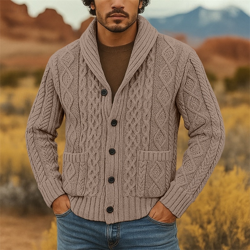 Bărbați Pulover Pulover Cardigan Striat Cablu Tricotat Topuri obișnuite Tricotat Simplu Șal  Guler Vacanță Modă Casual Purtare Zilnică Îmbrăcăminte Primăvara & toamnă Roz Îmbujorat Roz S M L 2026 - $45.99 –P10