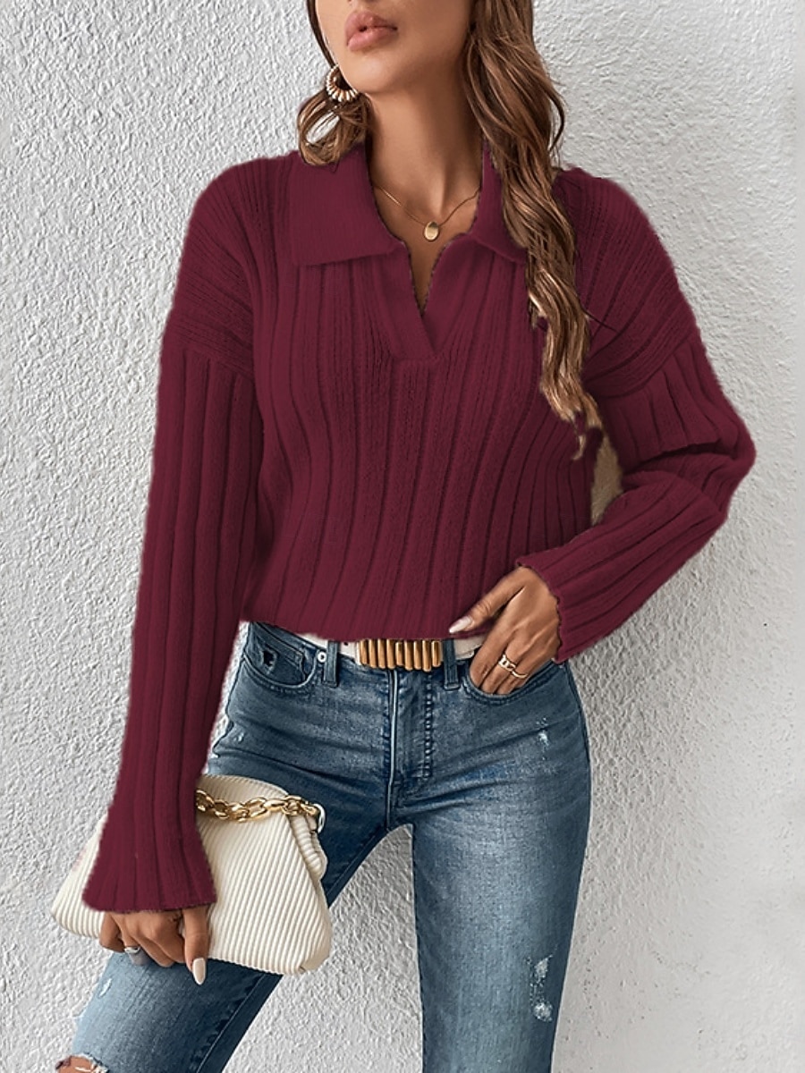 2025年 女性用 ブラウス 純色 エレガント スタイリッシュ ベーシック 長袖 シャツカラー レギュラートップス 日常 ピンク ワイン ダックグレー アプリコット 春 秋 冬  コレクション – $31.99 –P7