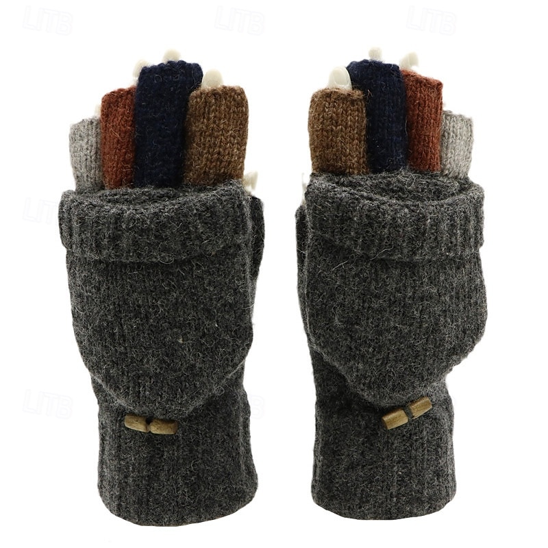 2026年 男性用 1ペア ハーフフィンガー ウインター ニット手袋 ファッション 近代の 手袋 保温 編み カラーブロック 秋 ブラック グリーン ライトグレー ダックグレー  コレクション – $22.99 –P1